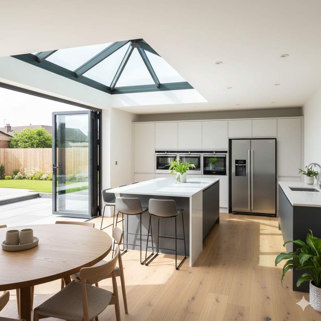 Completed rear extension with glass roof lantern, Headingley Leeds