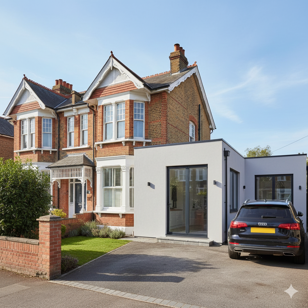 Double-storey side extension nearing completion, Wakefield