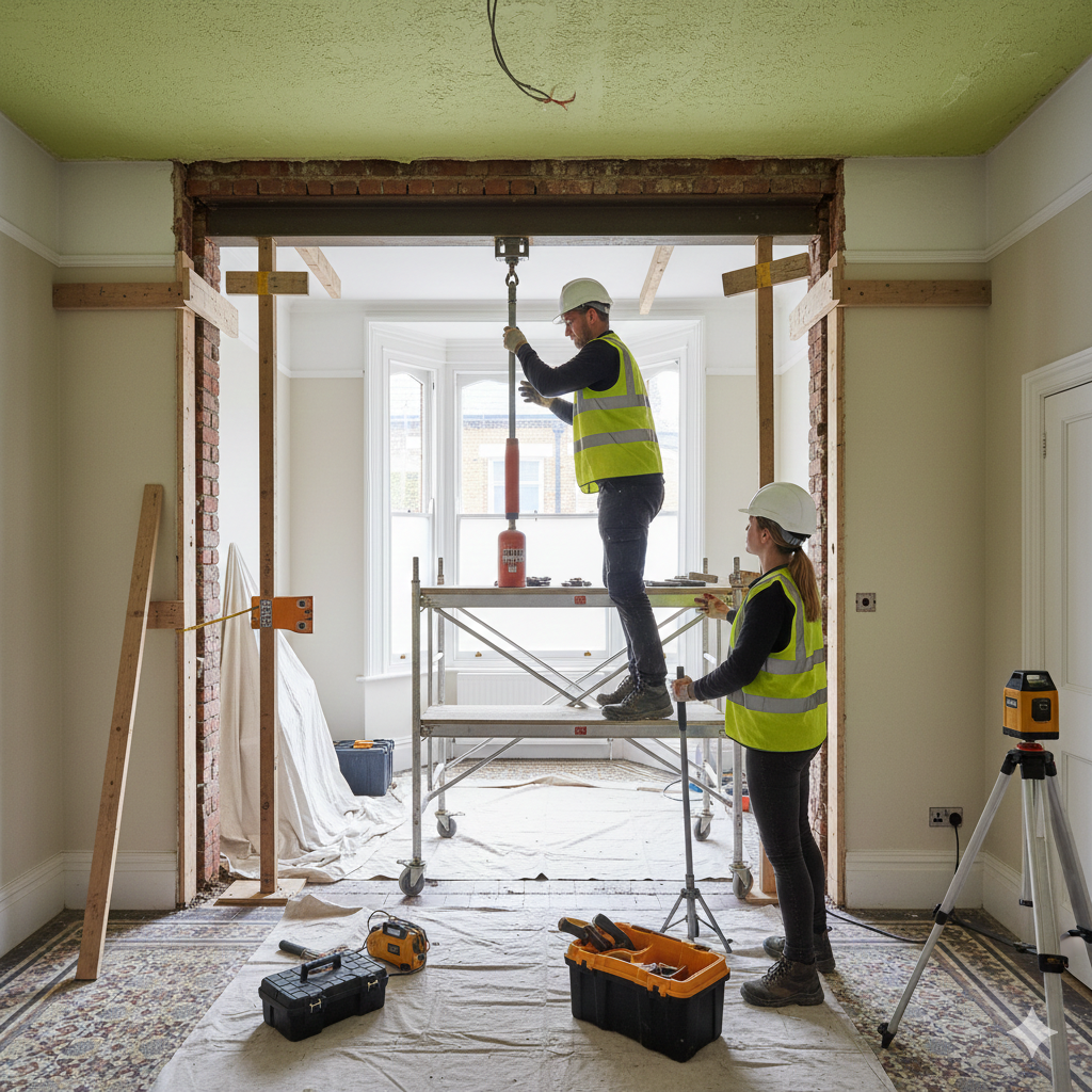 Structural steelwork for open-plan kitchen wall removal, Wetherby